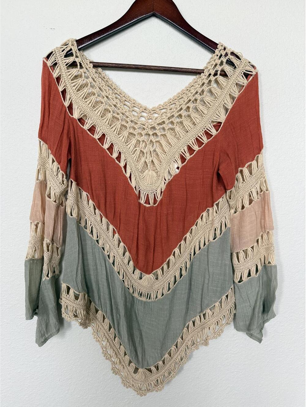 Umgee Crochet Trim Colorblock Boho Top